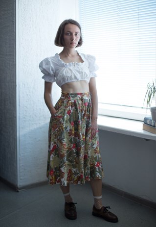 VINTAGE 80'S HIGH WAIST FLORAL MIDI SKIRT