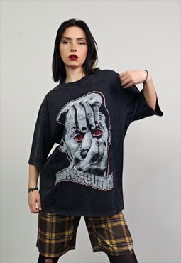 Creepy t-shirt horror cartoon tee retro top in vintage grey