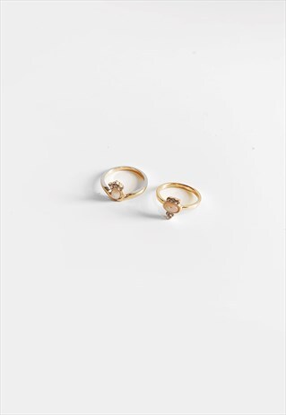 2 PAIR PACK ELEGANT ICED CRYSTAL BAND SIGNET RING - GOLD
