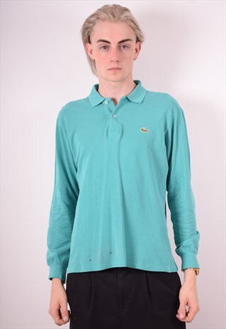 LACOSTE MENS VINTAGE POLO SHIRT LONG SLEEVE MEDIUM BLUE 90S