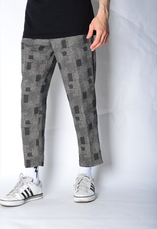VINTAGE 80S UNISEX BLACK BEIGE CHECK PANTS