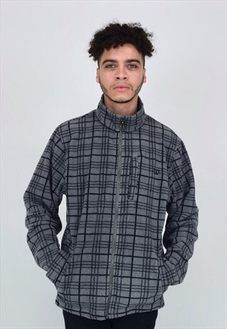 VINTAGE 90'S GREY AND BLACK CHEQUERED FLEECE