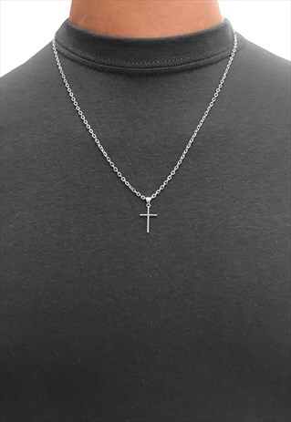 16" MINI CROSS CRUCIFIX PENDANT NECKLACE CHAIN - SILVER