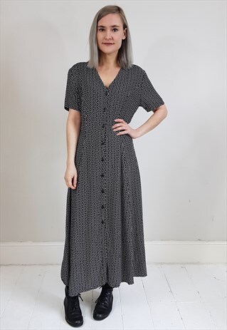 VINTAGE 90'S BLACK AND WHITE POLKA DOT BUTTON DOWN DRESS