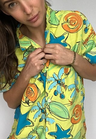 PATTERNED OVERSIZED RETRO VINTAGE UNISEX FESTIVAL SHIRT. ALL