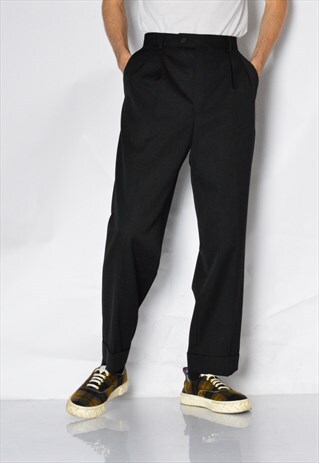 Y2K BLACK MINIMALIST WOOL BLEND PLEATED PANTS