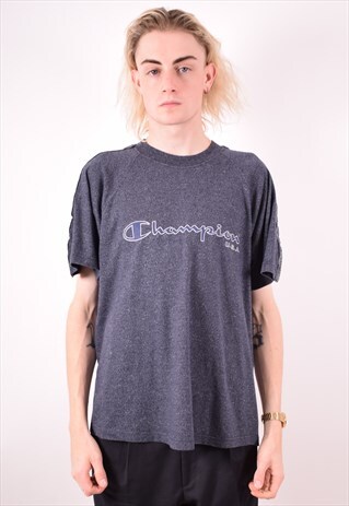 CHAMPION MENS VINTAGE T-SHIRT TOP LARGE BLUE 90S