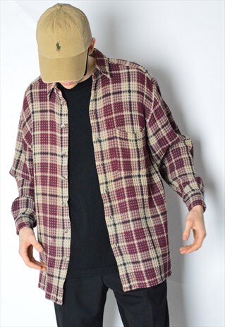 VINTAGE 90S BURGUNDY BEIGE CHECK GRUNGE SHIRT