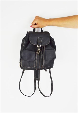 BLACK FAUX LEATHER RUCKSACK BAG
