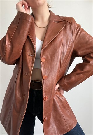 Vintage Oversized Soft Leather Jacket In Brown