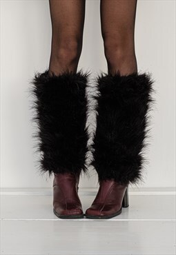 Vintage Y2K iconic sexy fuzzy leg warmers in onyx black