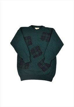Vintage Knitted Jumper Retro Patch Pattern Green Ladies Smal
