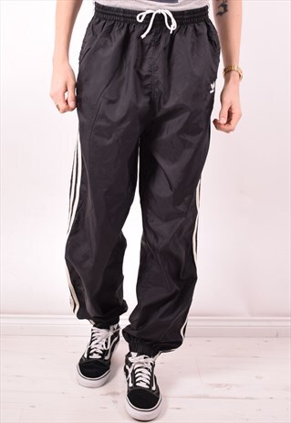 ADIDAS MENS VINTAGE TRACKSUIT TROUSERS LARGE BLACK 90S