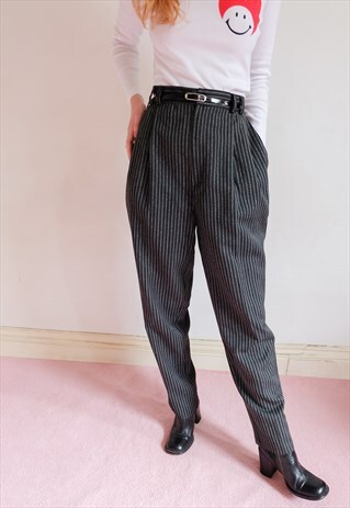 VINTAGE 90S GREY STRIPED TAPERED TROUSERS