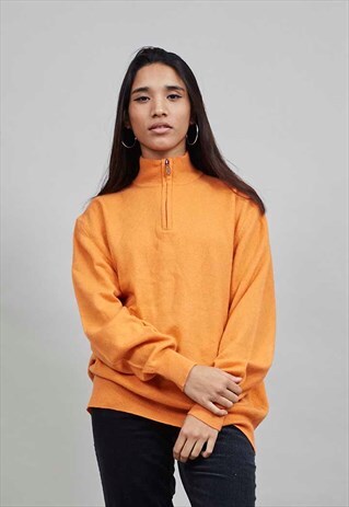 VINTAGE OVERSIZED ORANGE ZIP UP CASHMERE JUMPER