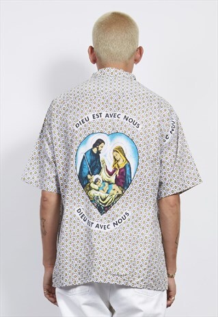 VINTAGE 90'S 'DIEU ES AVEC NOUS' HOLY RELIC PRINT SHIRT