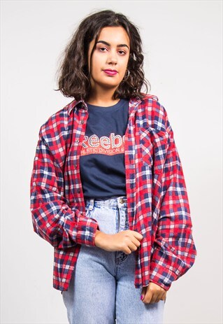 90'S VINTAGE GREEN CHECK PATTERN GRUNGE FLANNEL SHIRT