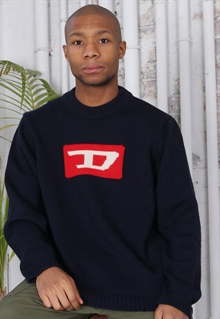 VINTAGE DIESEL BIG LOGO KNIT JUMPER NAVY BLUE