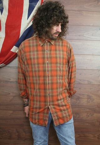 VINTAGE FESTIVAL FLANNEL CHECK TARTAN SHIRT XL (163)