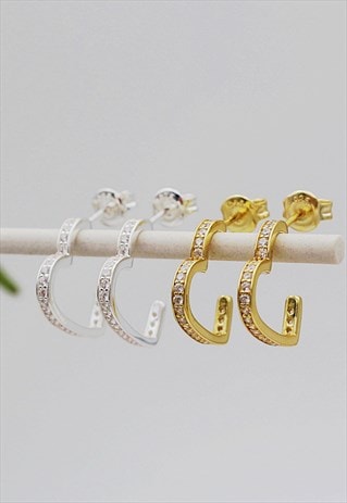 Sterling silver or Yellow Gold Vermeil Heart Stone Set Hoops