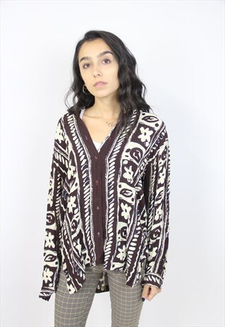 VINTAGE 90'S BROWN FLORAL PATTERN BLOUSE