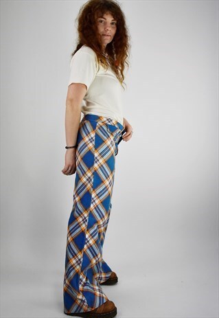 THE COOLEST VINTAGE 70S CHECKERED FLARED HIGH WAIST TROUSERS