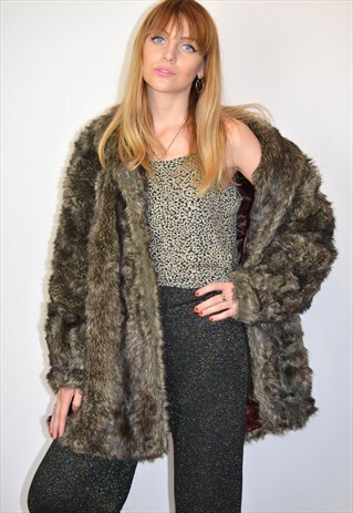 VINTAGE BROWN & GREY OVERSIZED ARCTIC FAUX FUR COAT