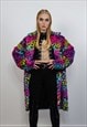 FESTIVAL LEOPARD COAT RAINBOW FAUX FUR TRENCH JACKET IN PINK