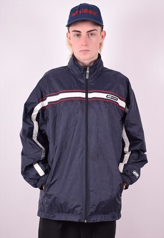 REEBOK MENS VINTAGE RAIN JACKET LARGE BLUE 90S