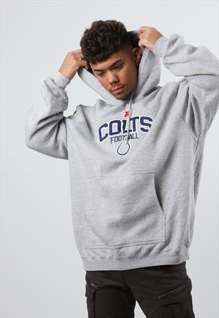 VINTAGE REEBOK LARGE GREY EMBROIDERED FOOTBALL HOODIE