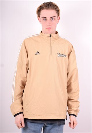 ADIDAS MENS VINTAGE PULLOVER JACKET LARGE BEIGE 90'S