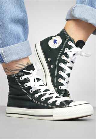 VINTAGE 90S CONVERSE BLACK HI-TOPS TRAINERS GRUNGE FESTIVAL