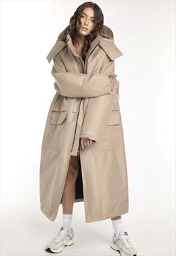 Longline Hoodie coat oversize in mocca