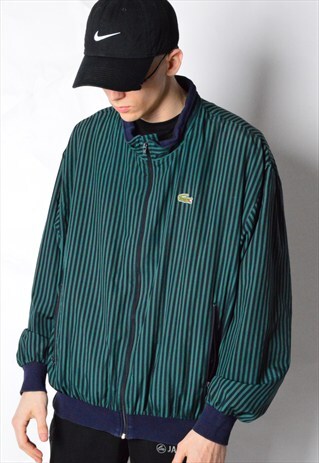 VINTAGE 80S GREEN NAVY BLUE STRIPED LACOSTE BOMBER JACKET
