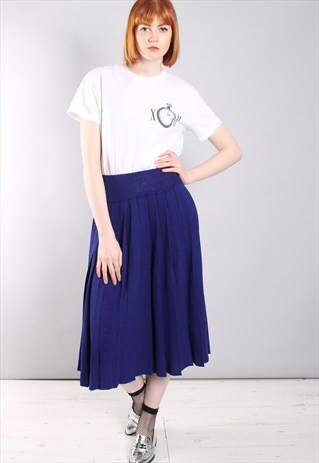 VINTAGE 80S PURPLE KNIT PLEATED MIDI SKIRT