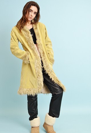 90'S RETRO FAUX FUR DETAILED MOM'S SHEARLING JACKET COAT