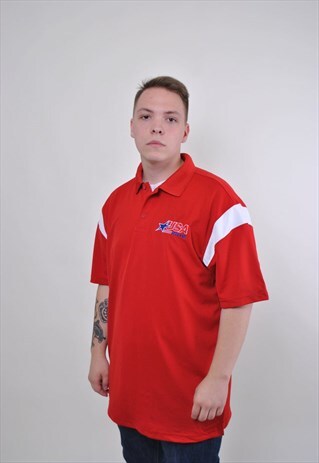 RED SOCCER JERSEY, VINTAGE USA FOOTBALL T-SHIRT, SIZE XL