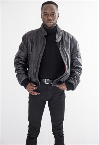 80S VINTAGE OVERSIZED BLACK LEATHER JACKET