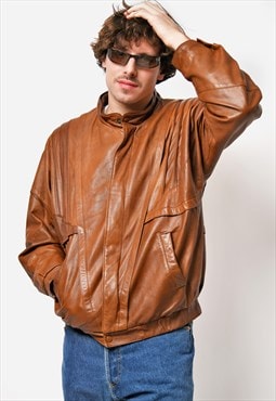 90's leather jacket men's brown 80s retro bomber vintage