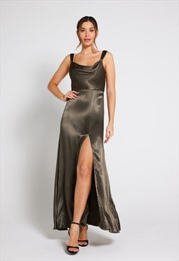 Layla Cami Satin Maxi Gown Dress - Dark Olive