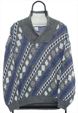 Vintage 90s Grey Patterned Knitted Jumper Mens