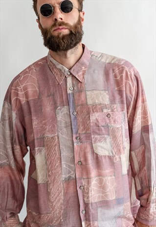 VINTAGE 70S BOHO ABSTRACT PASTEL SHIRT