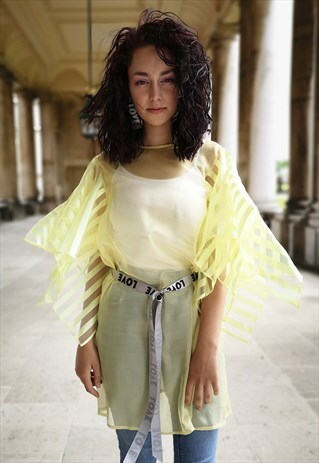 YELLOW SHIMMERING CHIFFON SEE THROUGH SHIRT