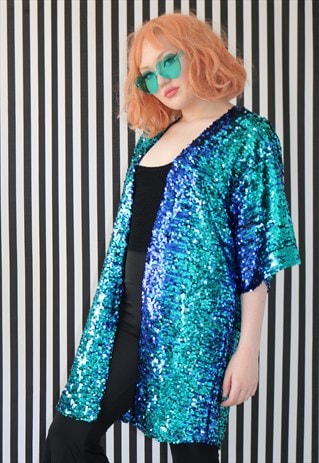 SEQUIN FESTIVAL KIMONO IN BLUE