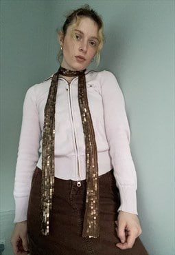 Vintage Y2K brown sequin skinny scarf