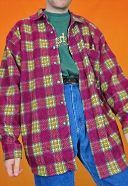Vintage Tartan Plaid Check Flannel Fleece Shirt Shacket 90s