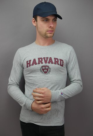 VINTAGE CHAMPION HARVARD LONG SLEEVED TEE IN GREY