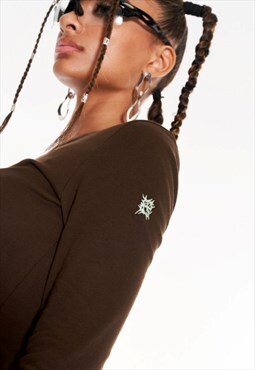 Long Sleeve Fitted Top With Embroidery