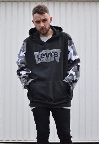 90'S VINTGE LEVI'S REWORK CAMOUFLAGE FLEECE SLEEVE HOODIE