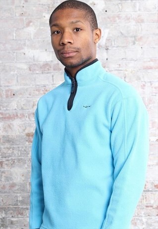 VINTAGE NIKE CHEST LOGO 1/4 ZIP FLEECE SPELL OUT BLUE